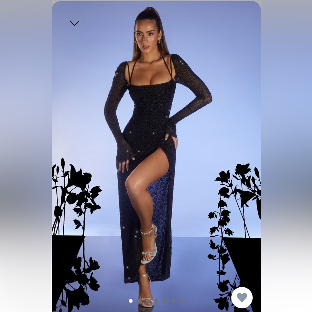 OHPOLLY Black Champel Dress